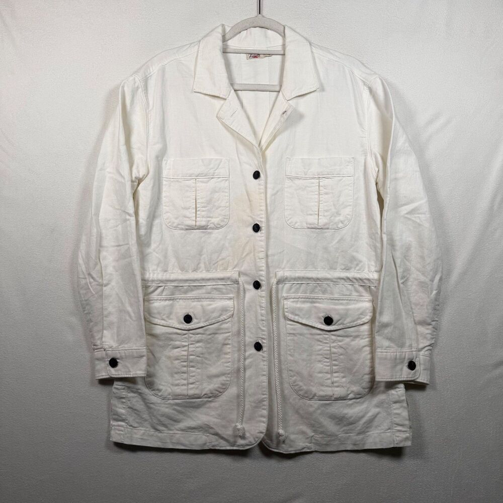 Faherty Women White Linen Blend Utility Jacket Small Drawstring Pockets